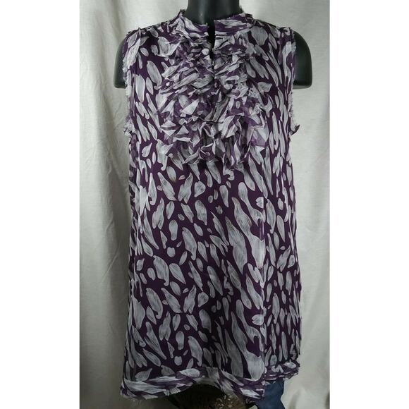 Blue Velvet Raw Edged - Sleeveless Tunic with Ruffles - Plum/Gray - Large - Picture 2 of 7